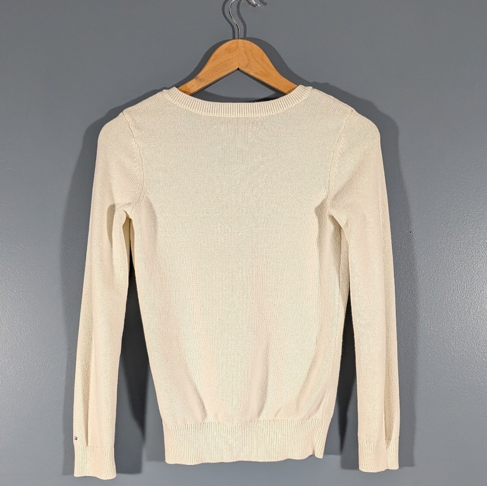 2013 Tommy Hilfiger Sequin Logo 100% Cotton V Neck Knit Sweater Size XS - Picture 5 of 12